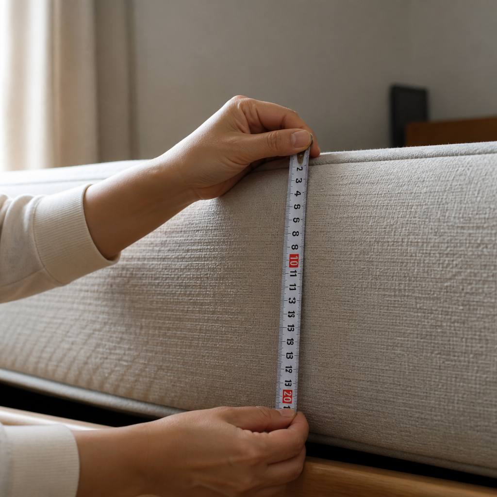 メジャーでマットレスの厚みを測っている手元